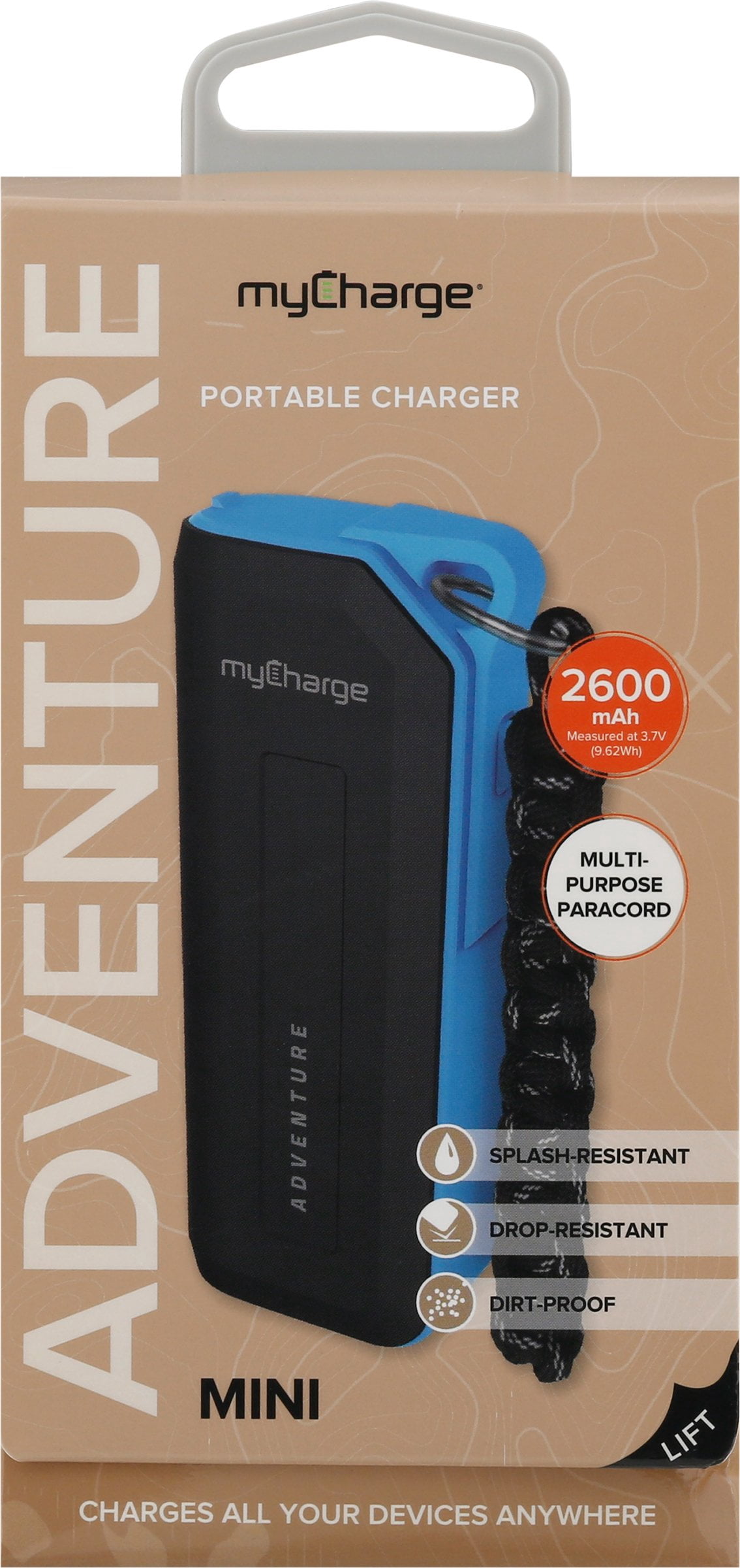 myCharge Adventure Plus Portable Charger 15000mAh Rugged External Battery Pack w/ Built-in Carabiner, Gray
