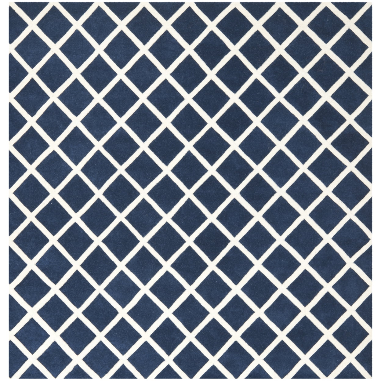 SAFAVIEH Chatham Jahn Geometric Wool Area Rug, Dark Blue/Ivory, 7' x 7' Round