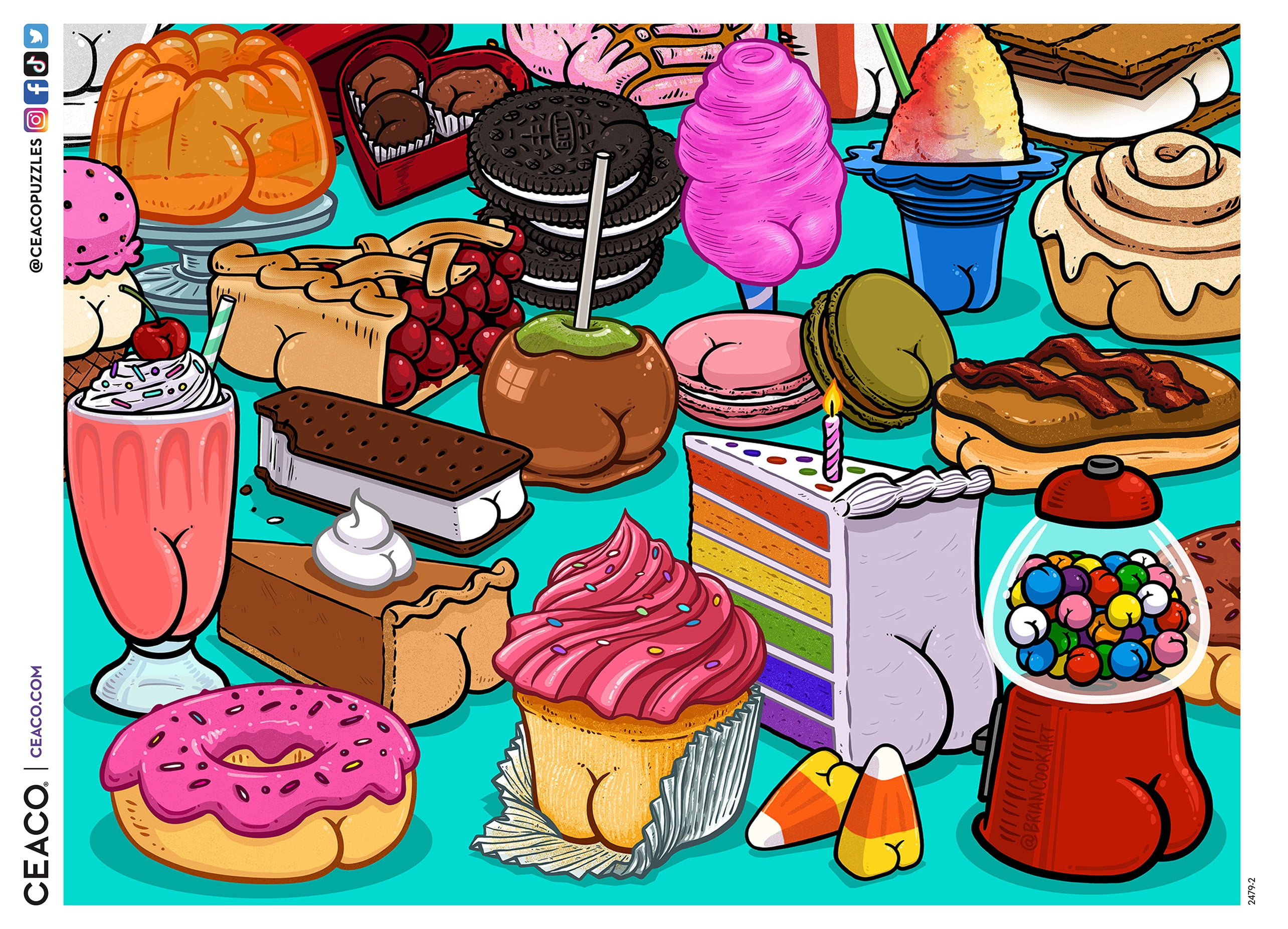 Ceaco - Brian Cook Butts on Things - Sweet Cheeks - 500 Piece Interlocking Jigsaw Puzzle