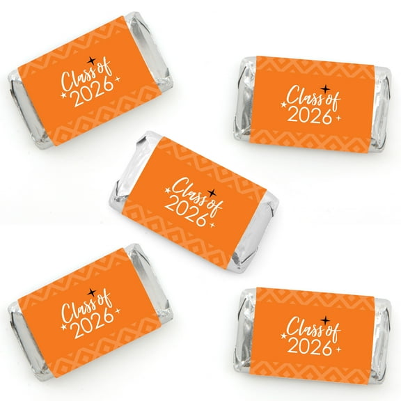Big Dot of Happiness 2026 Orange Graduation Party - Mini Candy Bar Wrapper Stickers - Small Favors - 40 Count