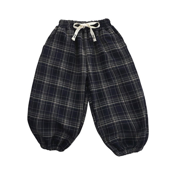 bbymog Baby Girl Winter Clothes Fashion Vintage Plaid Elastic Waist Joggers for Boys Casual Loose Drawstring Sweatpants for Girls Black 11 Years