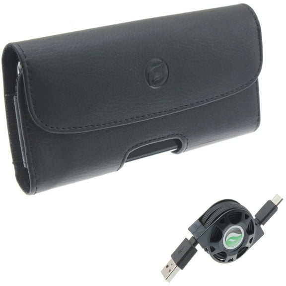 Case Belt Clip w USB Cable for Samsung Galaxy S20 - Leather Holster Cover Pouch Loops, Retractable Type-C Charger Power Cord R1Y fits Samsung Galaxy S20