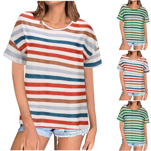 Fiudx Liquidación de Ofertas Flash Camiseta de Manga Corta con Cuello Redondo y Estampado Cómoda Informal para Mujer a La Moda