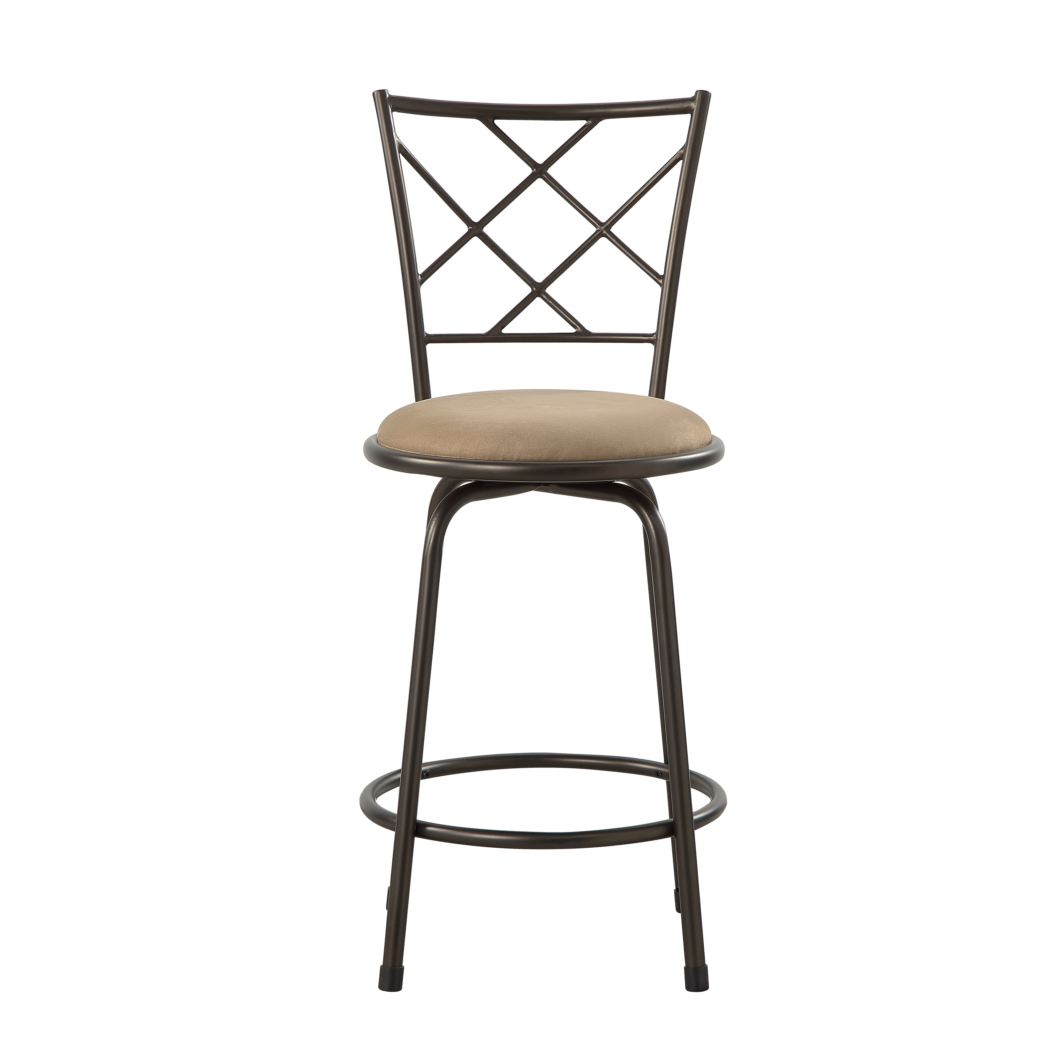 Set of 3 Convertible Chairs Swivel Counter Height, Pub Height Bar Stools Plush Rotating Seats Iron Frame Dark Brown Traditional Dining Furniture