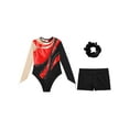 thumbnail image 5 of Haitryli Kids Girls Long Sleeve Gymnastic Leotard with Shorts Ballet Dance Outfit Set Hair Scrunchie Red 10, 5 of 7