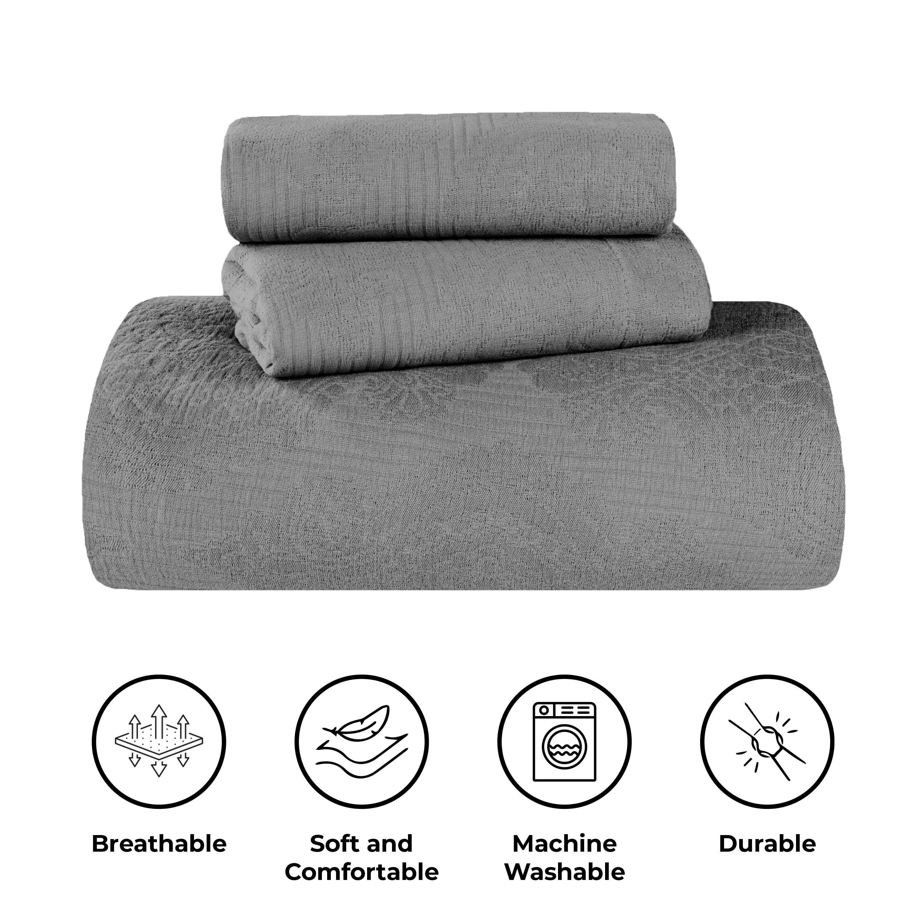 Superior 3-Piece Victory Cotton Matelasse Grey Bedspread Set, King