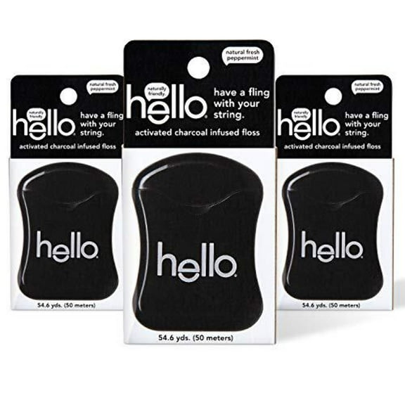Hello Activated Charcoal Infused Floss Vegan Wax, Fresh Mint, Natural Peppermint Flavor, 3 Count