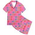 thumbnail image 5 of Toddler Satin Pajamas For Girls Flower Printed Button Down Solid Tops T Shirt Shorts 2PCS Summer Girls Casual Pajamas Set Pajamas For Kids 2-3T, 5 of 5