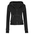 thumbnail image 3 of Dasayo Sweatshirt for Women Long Sleeve Hooded Cropped Black Drawstring Solid Pocket Jackets Tops for Women Trendy L, 3 of 5