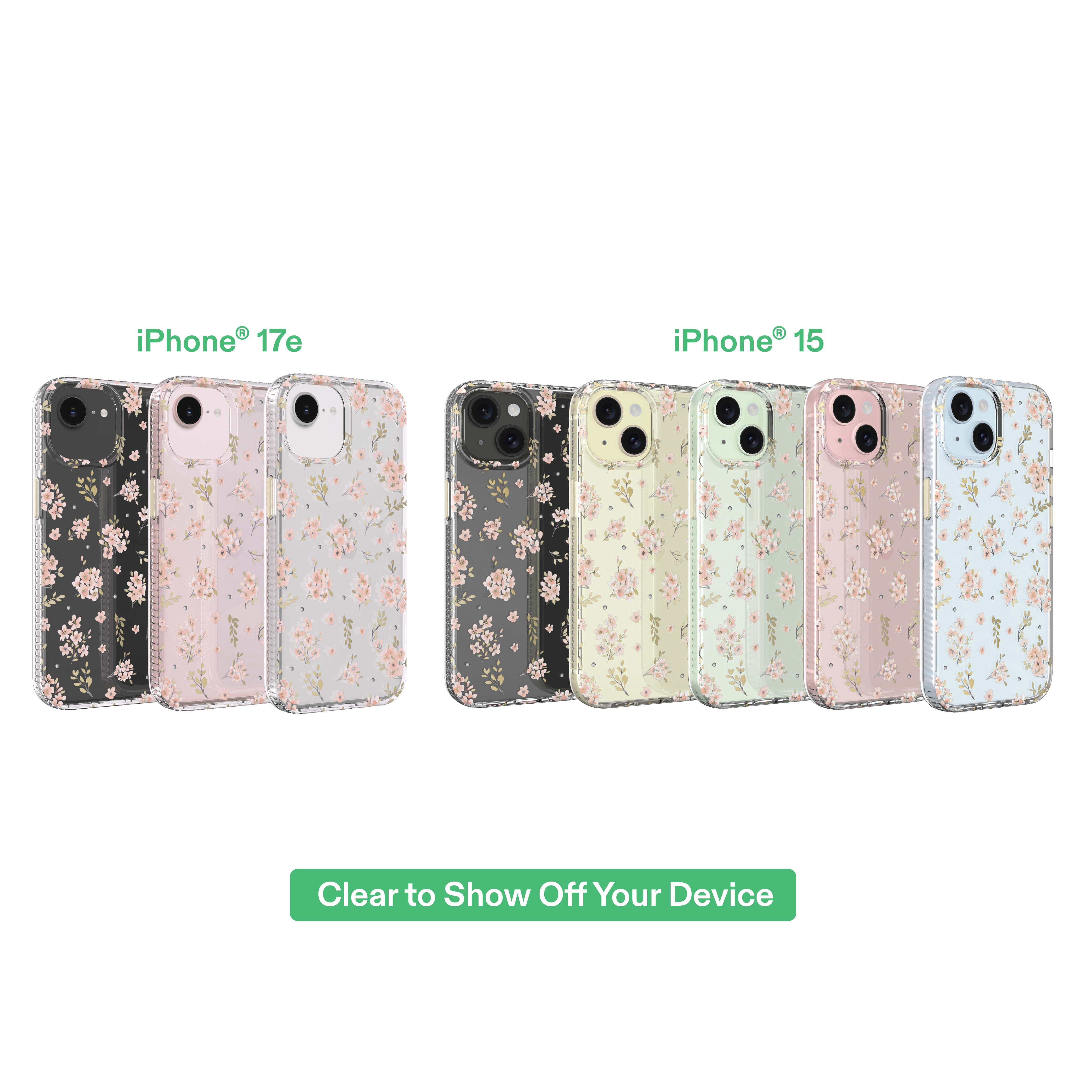 onn Pink Floral with Gems Phone Case for iPhone 17e / iPhone 16e / iPhone 15 / iPhone 14 / iPhone 13