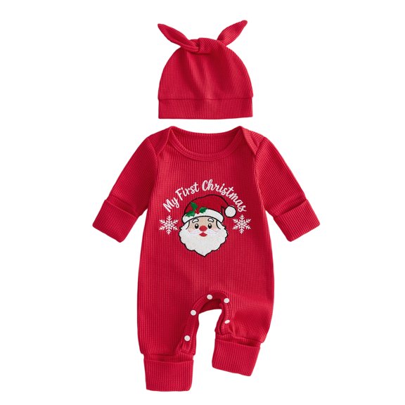 RUINIXCW Infant Boy Girl Christmas Outfit Long Sleeve Crew Neck Romper and Hat Set