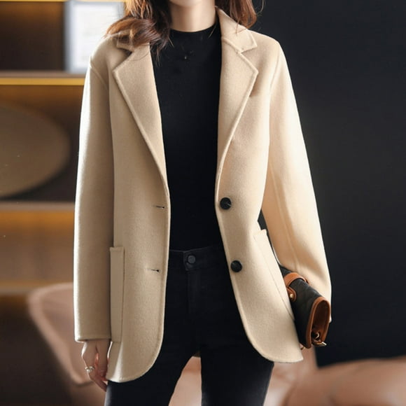 Aboser Women Elegant Wool Coats Notched Lapel Overcoat Winter Fashion Long Sleeve Blazer Jackets Single Breasted Jackets Business Office Peacoat