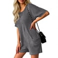 thumbnail image 4 of Pounoo Rompers for Women Short Sleeve Crisscross Back Textured Knit Rompers Retro Casual Style Lightweight Breathable Relaxed-Fit Rompers Gift, 4 of 7
