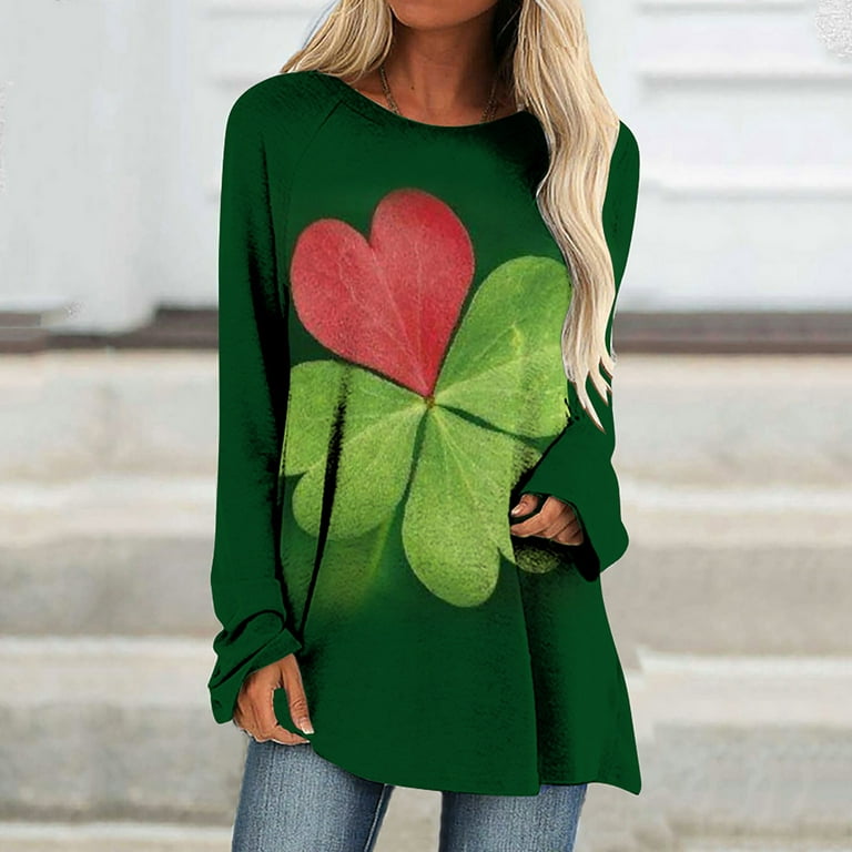 SRSTRAT Women's St. Patrick's Day Irish Green Graphic Printed Sweatshirt Long Sleeve Loose Fit Hoodie Pullover Tops, Size: Large