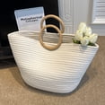 thumbnail image 3 of Bolso de playa de cuerda de algodón Casual para mujer Bolsos con asa superior Color sólido para el trabajo (Blanco) Likrtyny Para Estrenar, 3 of 8