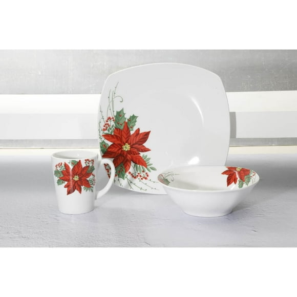Gibson Pollyanna 12 Piece Dinnerware Set, Square, Fine Ceramic