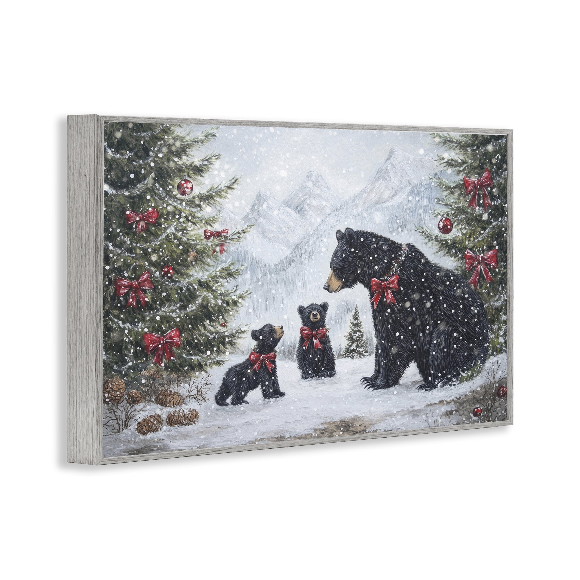 Stupell Industries Christmas Black Bears Gray Framed Giclee Art, design by Tina LeCour