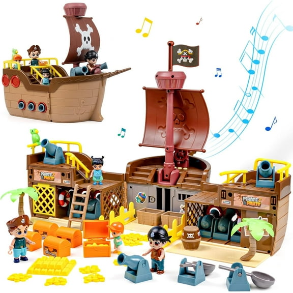 JoyStone Brown Pirate Boat Toys for Kids, Toy Ship for Pirate Playhouse, Creative Building Toys, Great Birthday Gift for Boys & Girls Ages 3 