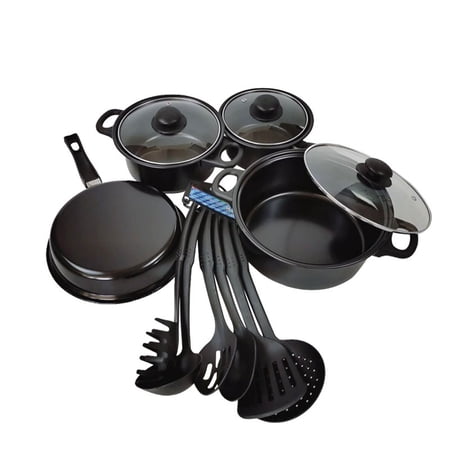 SSAWcasa Non-Stick Cookware Set, Portable Lightweight Cast Iron Pots, Pans with Glass Lids and Utensils, Outdoor Camping Cookware Kit for Outdoor Cooking - 13 Piece Set