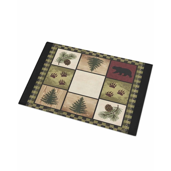 Luxury Plush Bathroom Rugs Mat, Cabin Buffalo Plaid Soft Shaggy Bath Carpet, Forest Bear Splicing Non-Slip Floor Mat for Kitchen, Bedroom, 18"x30"