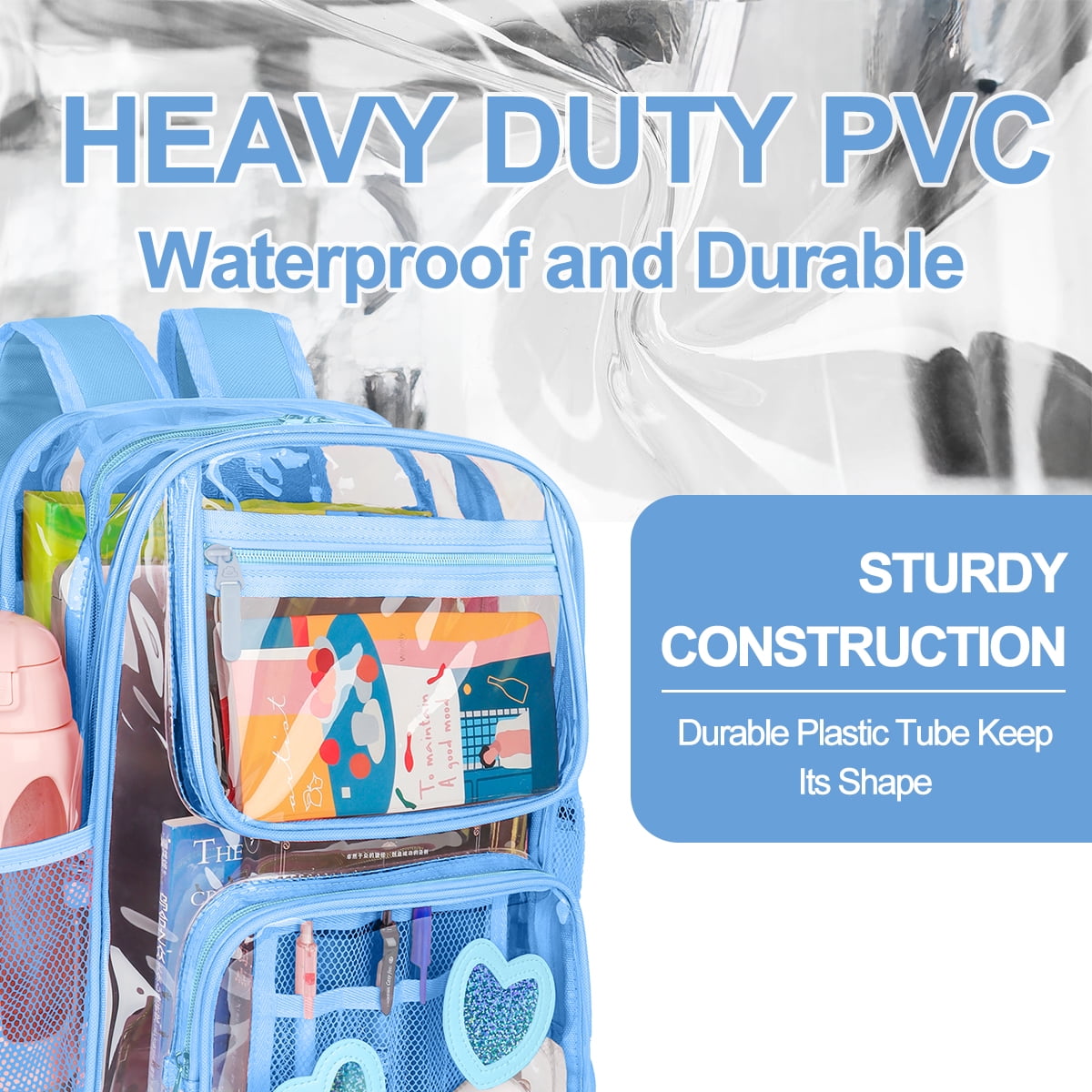 DAKIMOE Clear Backpack Heavy Duty Stadium Approved School Cute Transparent Backpacks Clear Bag Travel