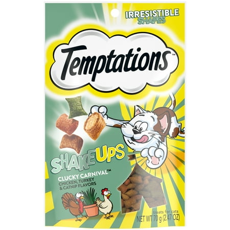 UPC: 0023100133966 | Temptations ShakeUps Chicken Catnip & Turkey Flavor Topper Crunchy & Soft Treat for Cat 2.47 oz. Pouch