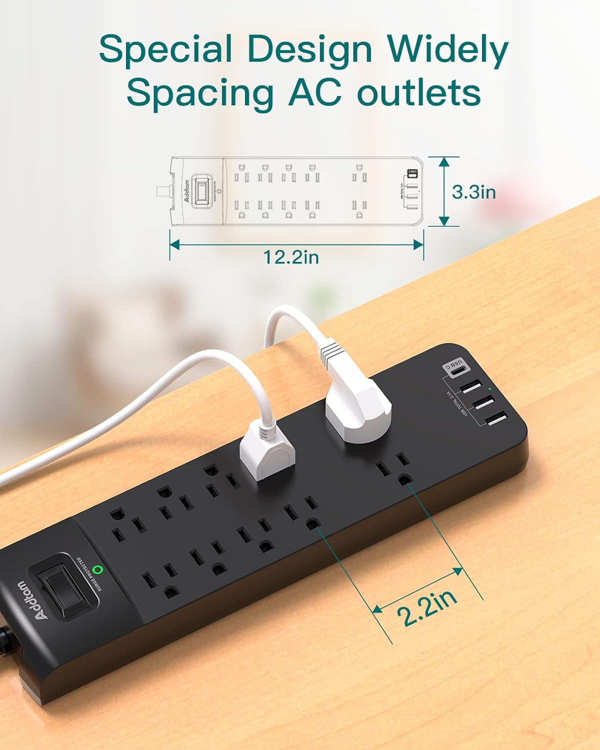 Power Strip - Surge Protector with 10 Outlets and 4 USB Ports, 6 Feet Extension Cord with Flat Plug, 2700 Joules, ETL Listed, Black