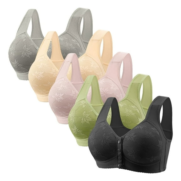 Censtreet 5PCS Women's Full Coverage Front Closure Posture Back Unpadded Wirefree Everyday Comfort Support Bra