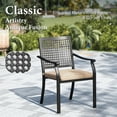 thumbnail image 5 of SUMMIT LIVING 5-Piece Outdoor Patio Dining Set with 4 Steel Stackable Armchairs with Cushions (Weight Capacity 350 lbs) & 1 Metal Square Table with Umbrella Hole, Black & Brown, 5 of 13