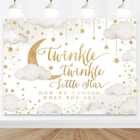 Twinkle Twinkle Little Star Backdrop Beige Gender Reveal Boy or Girl Party Photography Background Cloud Moon Baby Shower Party Decorations Banner Supplies Photo Booth Props