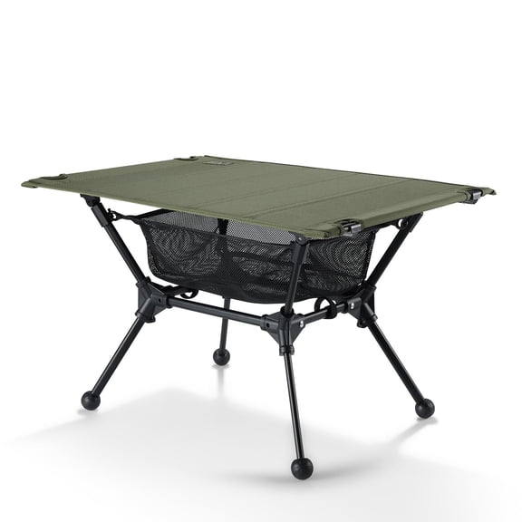 Ranger Green Lightweight Portable Folding Camping Table with Storage Basket