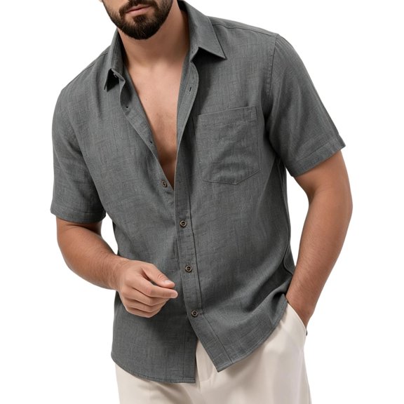 Cmfcve Men's Linen Shirts Short Sleeve Button Down Shirts Wrinkle Resistant Casual Vacation Beach Summer Tops