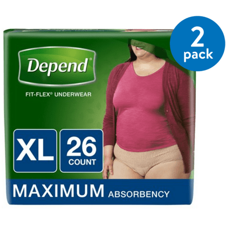 Depend FIT-FLEX Incontinence Underwear for Women, Maximum Absorbency, XL, 2 Packs of