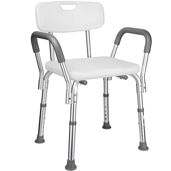 Shower Chair with Back Support and Detachable Armrest , Shower Seat with Anti-Slip Rubber Feet for Elderly and Senior, Maximum Load 136kg
