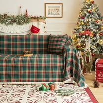 Rosnek Christmas Couch Cover, Plaid Sectional Sofa Covers Farmhouse Furniture Protector for Dogs, Sofa Throw Blanket Slipcover with Tassels Washable, Christmas Sofa Decorations Gifts