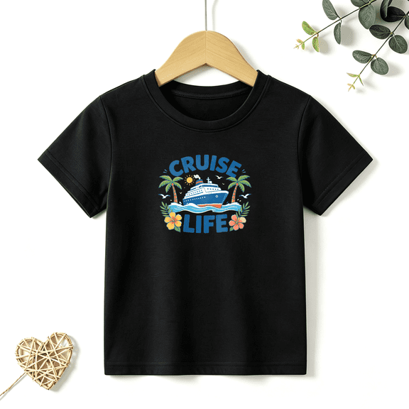 Boys Graphic T Shirt Cruise Life Ship Tropical Short Sleeve Kids Tees Vacation Summer Style 100% Cotton Soft Child Tops 4-13Y