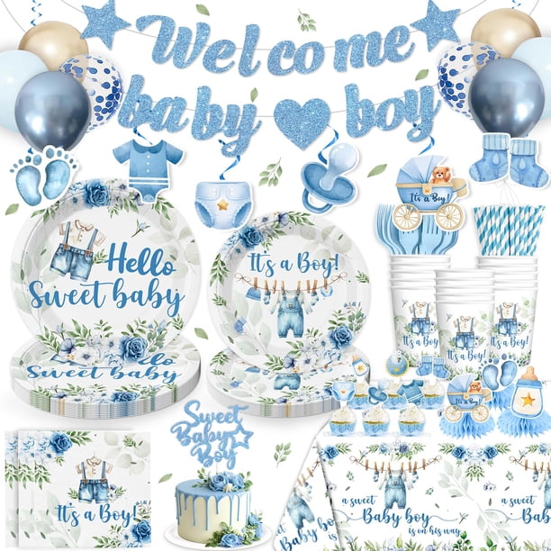 Set de decoración para baby shower, color azul cocomigo, para niño, 213 unidades