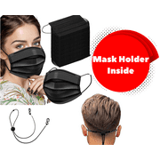 100pcs Cartongo Black Disposable Face Masks Protective Face Mask with Mask Strap Holder Masks Disposable Black Masks Face Masks for Women, Kids and Men