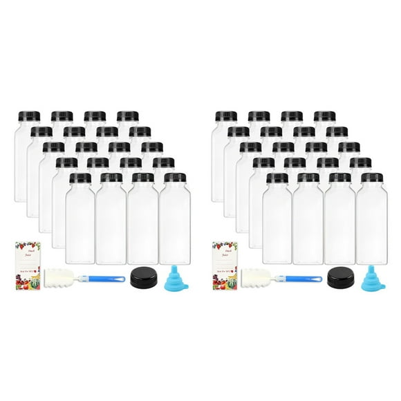 40 de Jugo de Plástico Vacías de 12 Oz con Tapas, de Agua Reutilizables, Recipientes Transparentes con Tapas Negras una Prueba de Manipulaciones