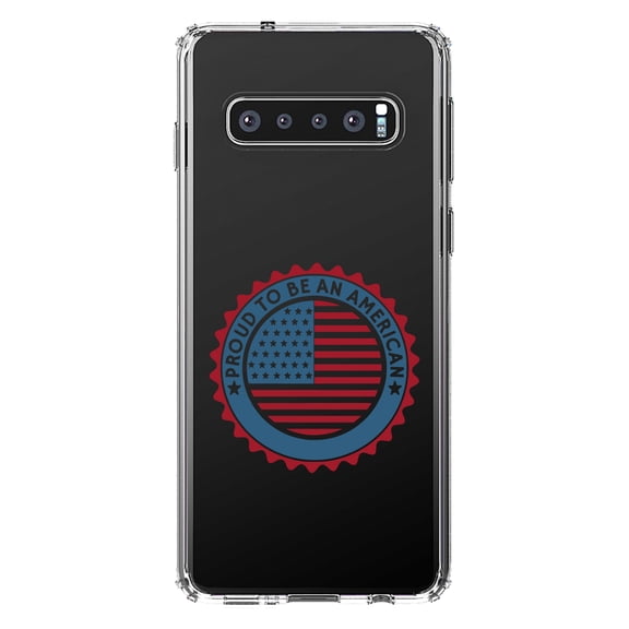 DistinctInk Clear Shockproof Hybrid Case for Samsung Galaxy S10 (6.1" Screen) - TPU Bumper Acrylic Back Tempered Glass Screen Protector - USA Seal - Proud to be an American