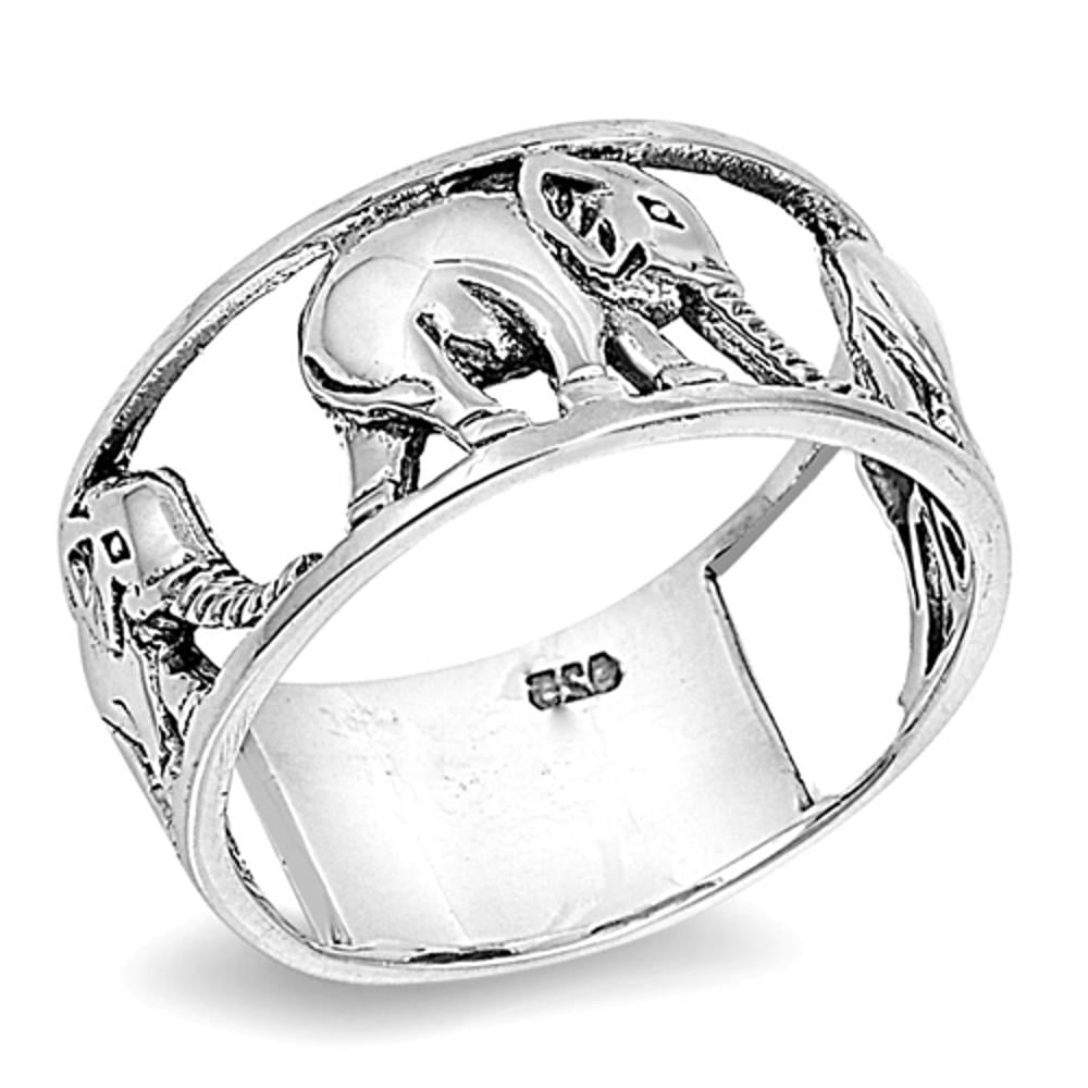 Fashion Women Men  925 Silver Animal Elephant Wedding Gift Band Ring Happiness 