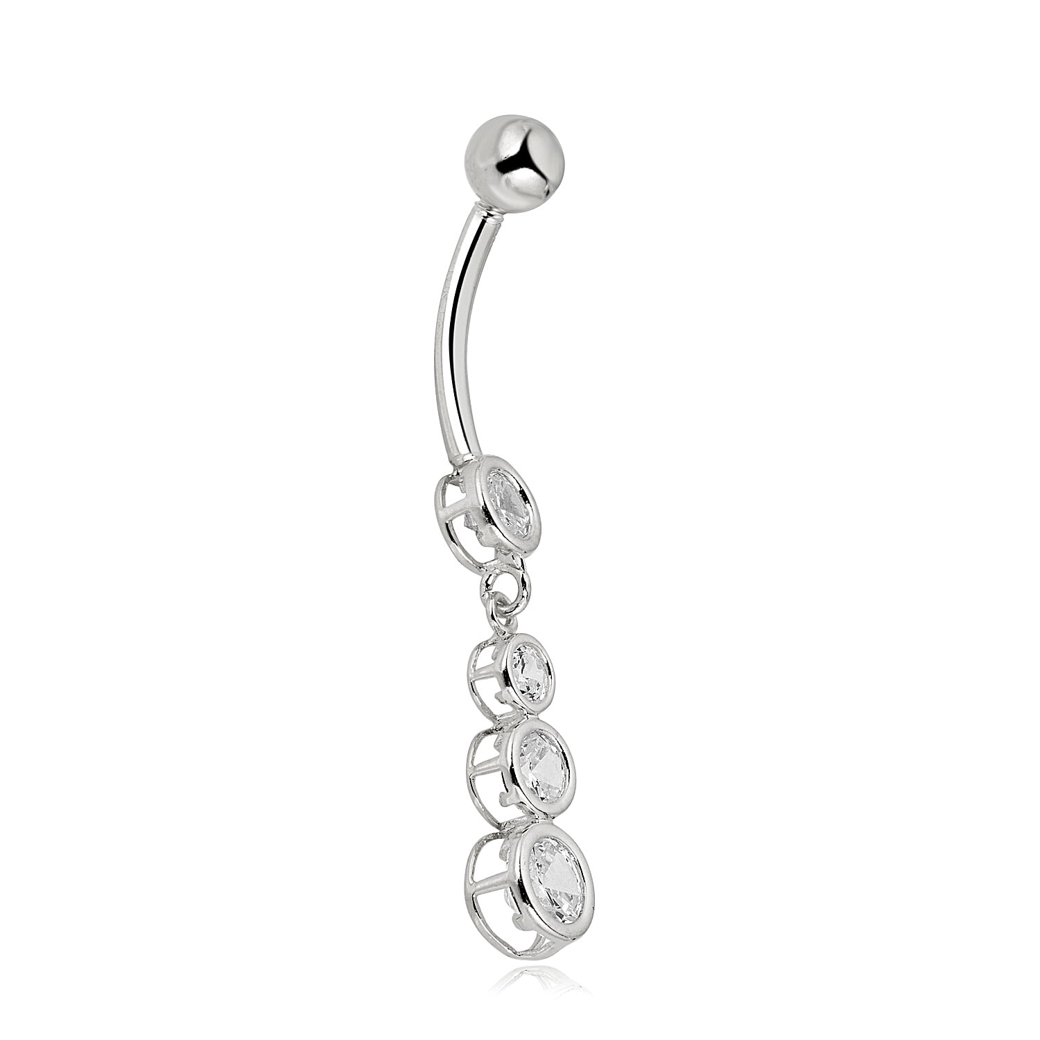 AVORA 10K White Gold Simulated Diamond CZ Top Down Linear Dangling Belly Button Ring Body Jewelry (14 Gauge)