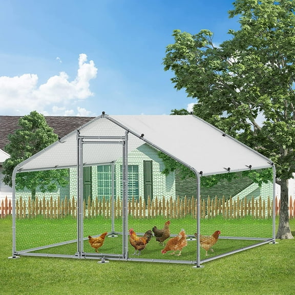 MEETWARM Large Metal Chicken Coop Run, Walk-in Poultry Cage Chicken Run Pen, Duck Rabbits House Spire Shaped Coop with Waterproof Anti-UV Cover for Outdoor Farm Use