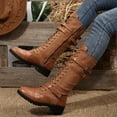 thumbnail image 5 of Women Riding Boots, Mid Calf Combat Boots, Winter Lace Up Gothic Motorcycle Boot with Inside Zipper Non Slip Outsole, 5 of 7