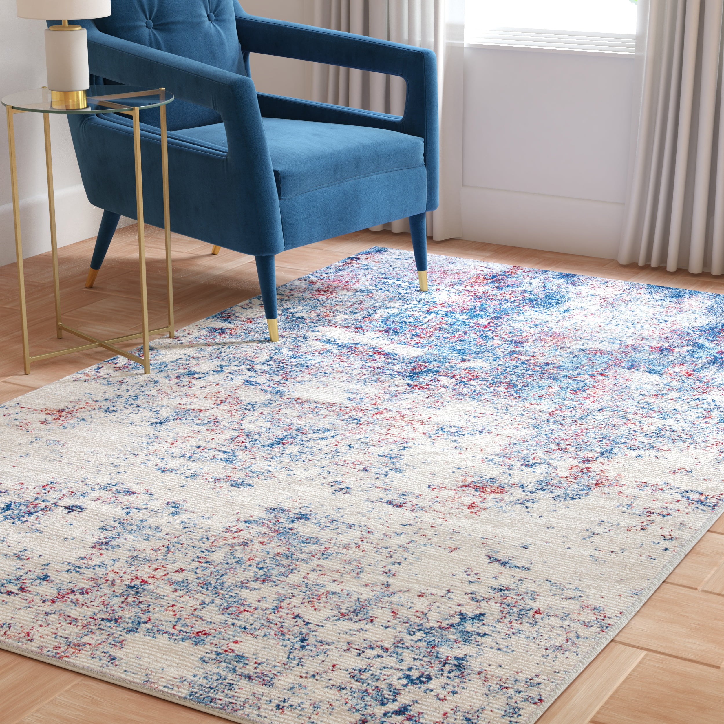 SAFAVIEH Brentwood Ainslee Abstract Area Rug, Navy/Red, 5' x 5' Square