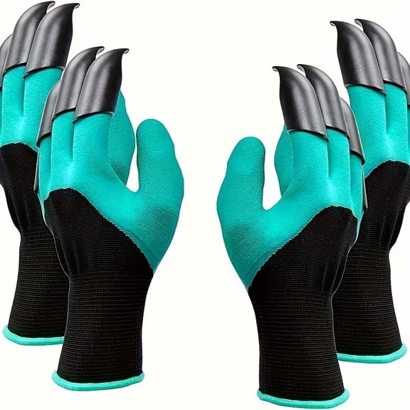 4 Pcs Heavy Duty Double Thick Garden Gloves with Claws - Tear Resistant, Non-Slip Grip for Gardening, Lawn Care, and Outdoor Work (Black/Teal)