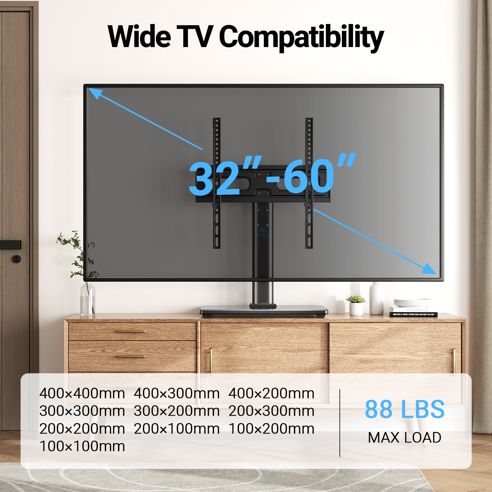 PERLESMITH Universal TV Base for 32"-60" TVs, ±35°Swivel, 88-lb Capacity,  Max VESA 400x400mm, Height Adjustable, PSTVS28B