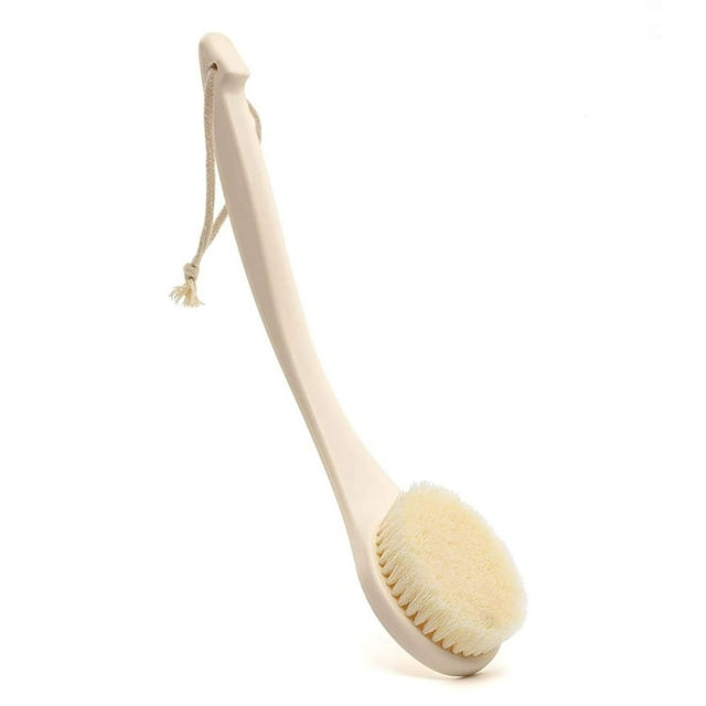 Cepillo de baño, cepillo de ducha con mango largo y suave para exfoliación y autolimpieza, con mango antideslizante y correa de almacenamiento para mayor higiene.