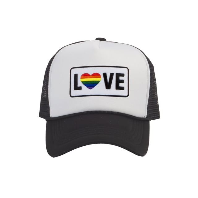Gravity Threads LGBTQ+ Love Rainbow Heart Patch Trucker Hat - White/Black