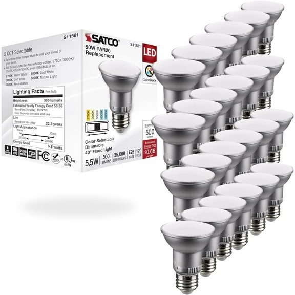 Satco PAR20 LED Light Bulb CCT Selectable - 5.5W, Medium Base, 24 Pack